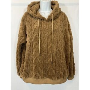 Women's Solid Plush Spliced New Hooded Thickened Jacquard Long Sleeve Sz XL